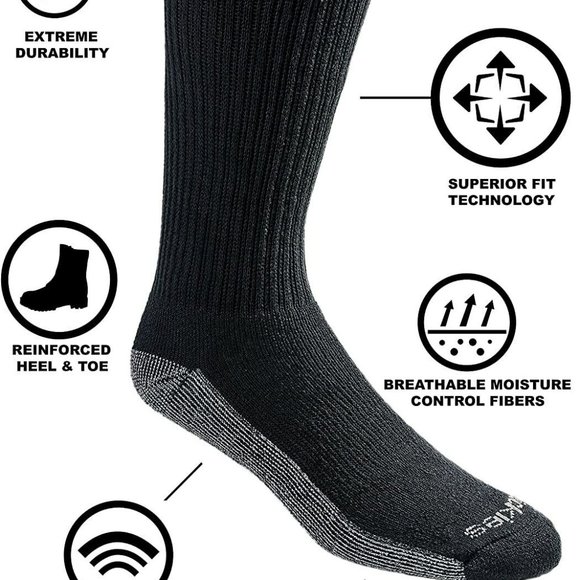 6-12 DICKIES EXTRA THICK BLACK PERFORMANCE WORK CREW DRI-TECH SOCKS 1 PR LD 11 - Picture 1 of 12